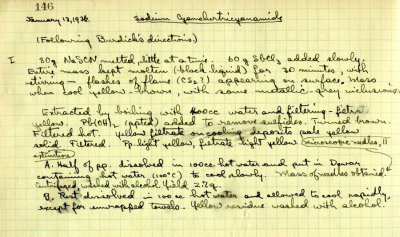 Notes re: Sodium Cyamelurtricyanamide. Page 146. January 13, 1936