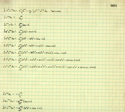 Notes re: Integral calculations. Page 1. December 1932