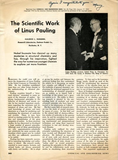 "The Scientific Work of Linus Pauling" Page 1. January 17, 1955