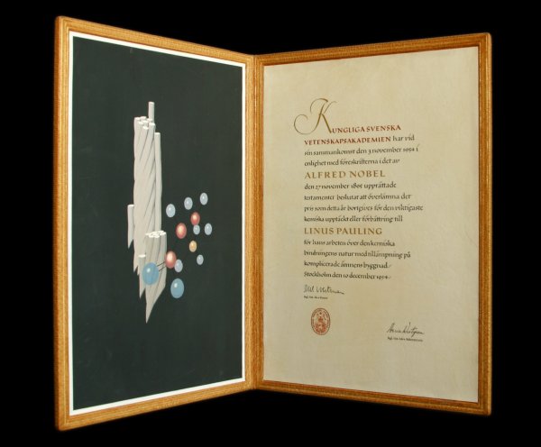 Nobel Prize for Chemistry. Certificate. December 10, 1954