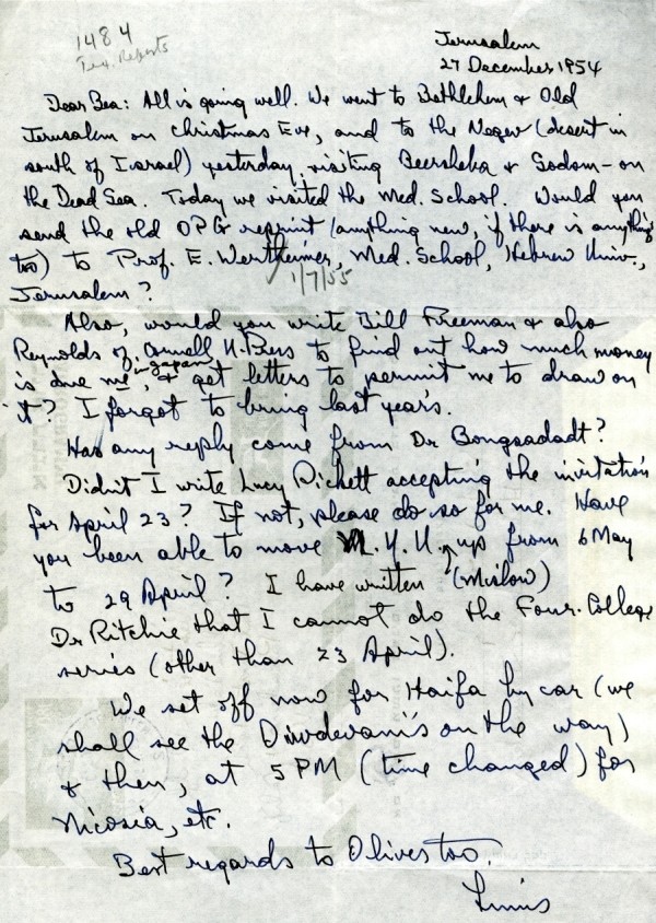 Letter from Linus Pauling to Beatrice Wulf. Page 1. December 27, 1954