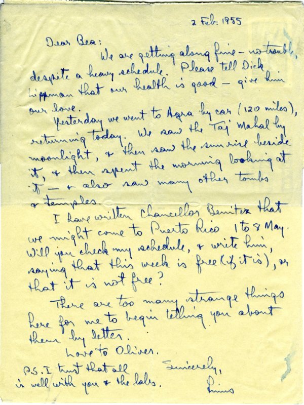 Letter from Linus Pauling to Beatrice Wulf. Page 1. February 2, 1955