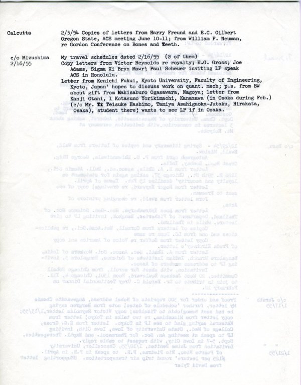 Compendium of notes by Beatrice Wulf, prepared for Linus Pauling. Page 2. February 16, 1955