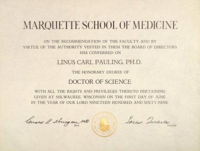 Marquette School of Medicine Honorary Doctor of Science Diploma June