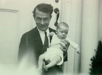 Linus Pauling holding an infant Peter Pauling. Picture. 1931