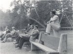 Members of the Caltech Chemistry staff seated at the department picnic.