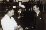 Dan Campbell and Linus Pauling in a Caltech laboratory.