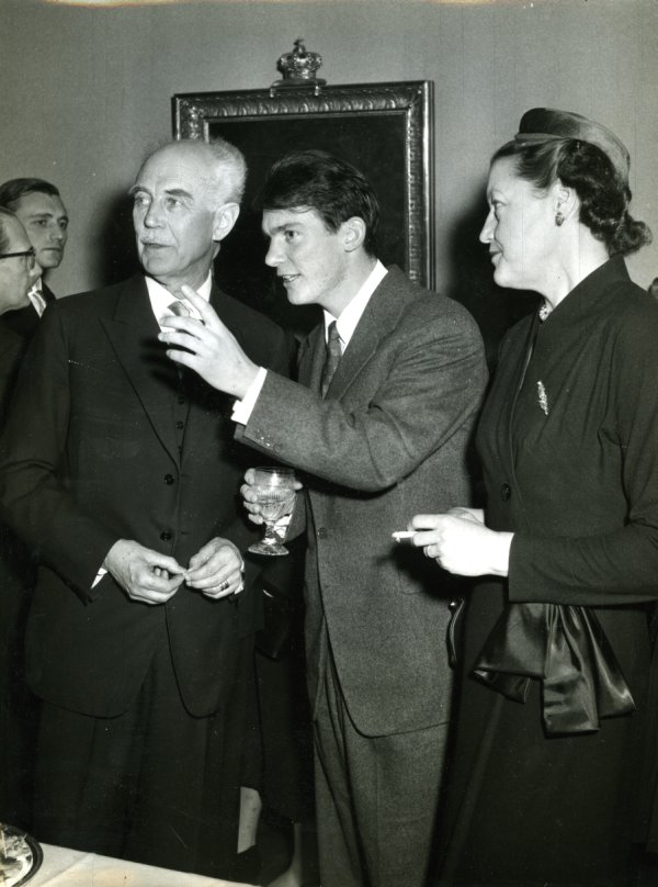 Birger Ekeberg, Peter Pauling, and an unidentified woman at the 1954 Nobel Prize gathering. Stockholm, Sweden.