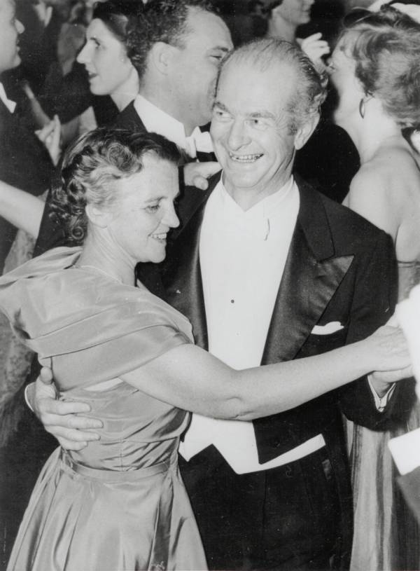 Ava Helen and Linus Pauling dancing at the 1954 Nobel Ball. Stockholm, Sweden.
