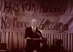 Linus Pauling speaking at an anti-war rally.