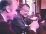 Francis Crick and James Watson exchanging a toast in a British pub.