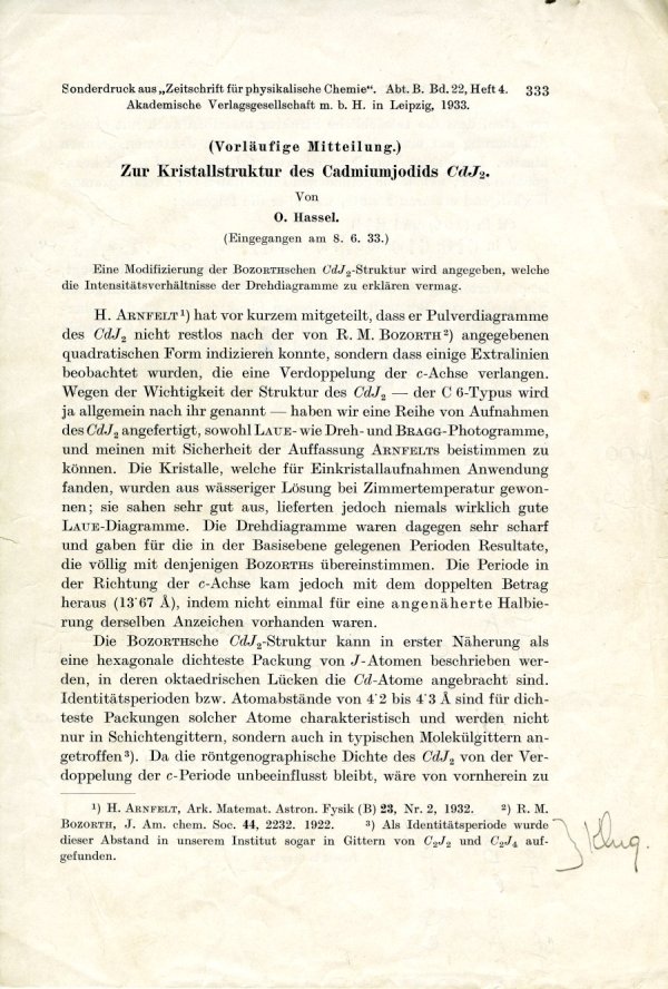 Notes re: "The Crystal Structure of Cadmium Iodide" Page 333. June 8, 1933