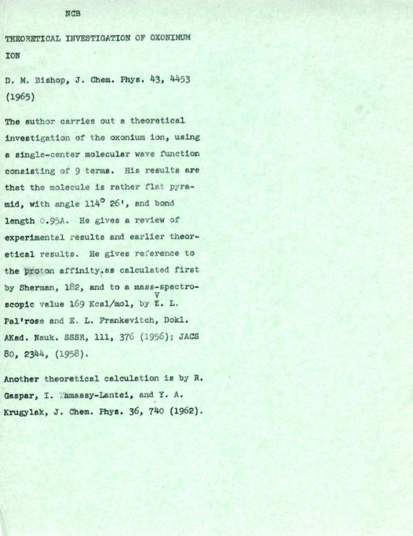 Notes re: "Theoretical Investigation of Oxonimum Ion." Page 1. January 12, 1965