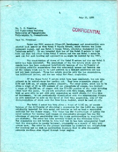 Letter from Linus Pauling to S.S. Prentiss. Page 1. July 27, 1944