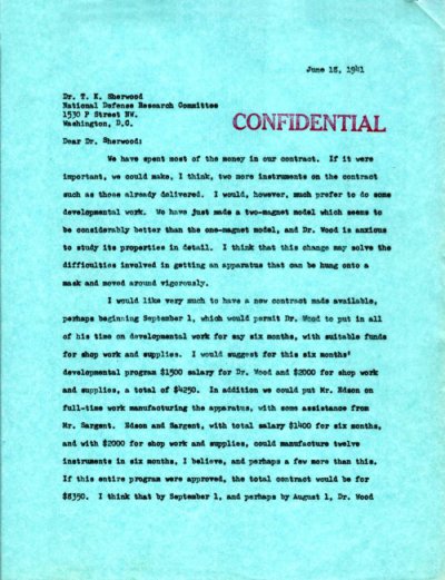 Letter from Linus Pauling to T.K. Sherwood. Page 1. June 18, 1941