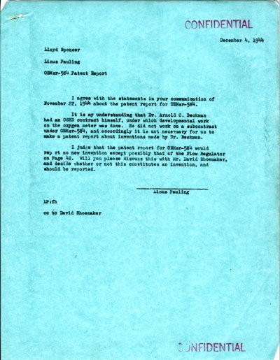 Letter from Linus Pauling to Lloyd Spencer. Page 1. December 4, 1944