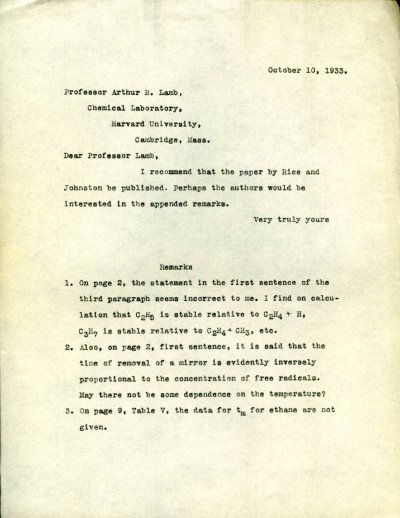 Letter from Linus Pauling to Arthur B. Lamb. Page 1. October 10, 1933