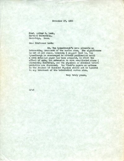 Letter from Linus Pauling to Arthur B. Lamb. Page 1. November 27, 1933