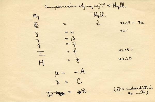 "Comparison of my eqns. and Hyll" Page 1. 1931
