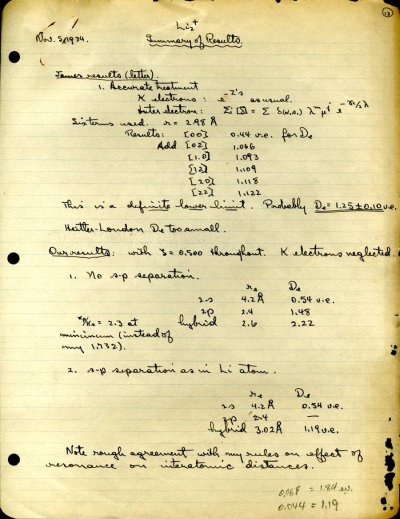 "Li2+ Summary of Results" Page 13. November 5, 1934