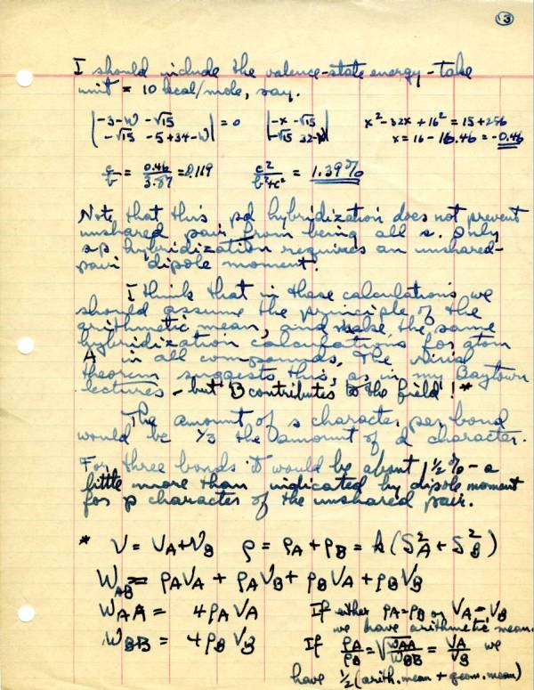 Notes by Linus Pauling concerning hybridization in Phospherus. Page 3. September 9, 1950