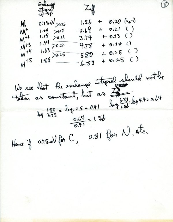 Manuscript Notes: "Treatments of Ionization Energies." Page 8. July 15, 1963