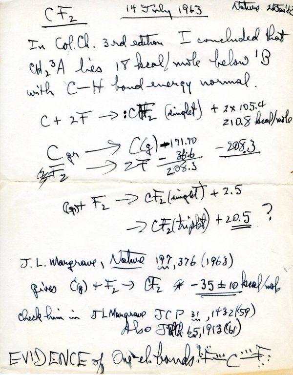 Manuscript Notes: CF2. Page 1. July 14, 1963