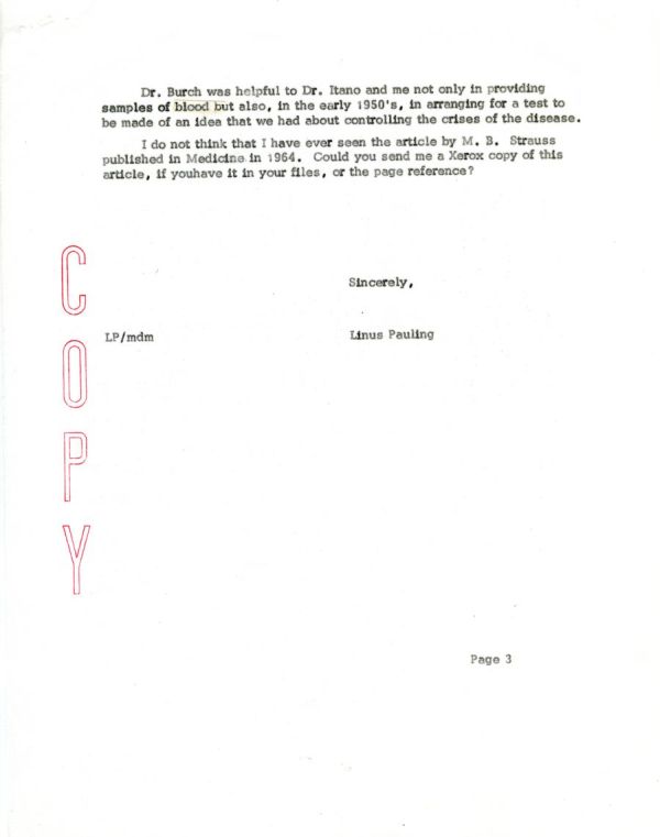 Letter from Linus Pauling to C. Lockard Conley. Page 3. November 17, 1969