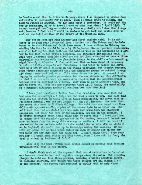 Letter from Linus Pauling to Peter Pauling. Page 2. March 10, 1953