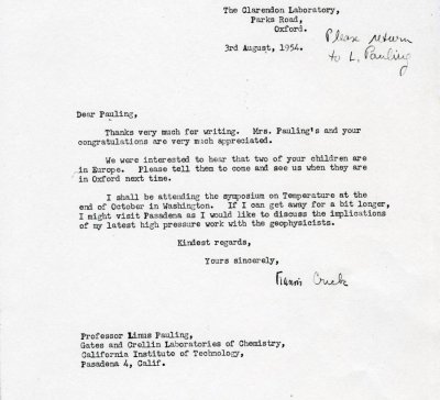 Letter from Peter Pauling to Linus Pauling. Page 1. August 3, 1954