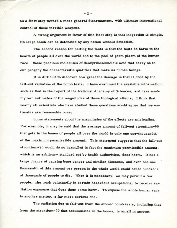 "Statement about Nuclear Bomb Tests." Page 2. May 2, 1957