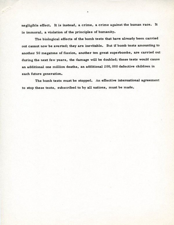 "Statement about Nuclear Bomb Tests." Page 4. May 2, 1957
