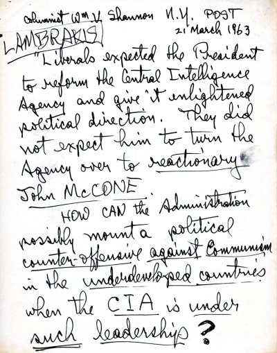 Notes re: Reform of the Central Intelligence Agency. Page 1. March 21, 1963