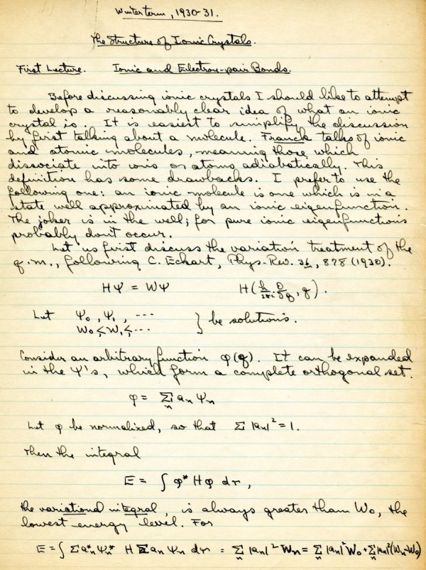 Lecture Notes: The Structure of Ionic Crystals Page 1. 1931