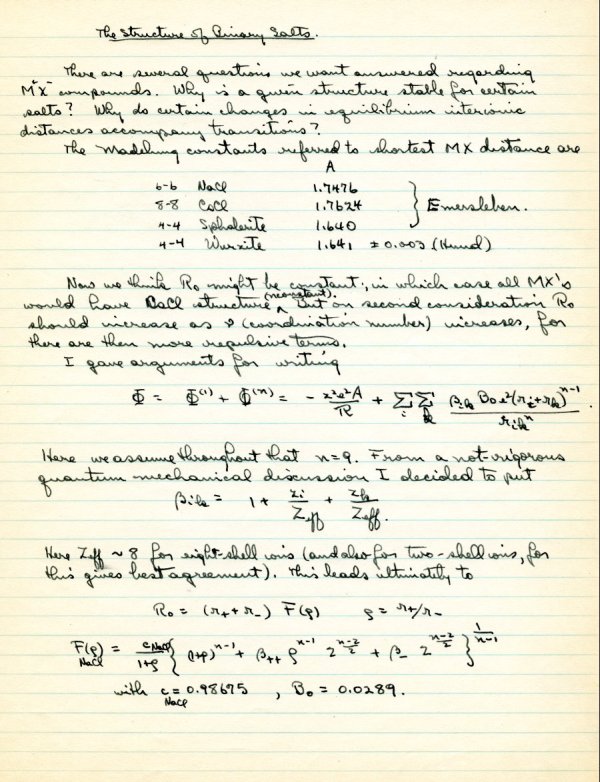 Lecture Notes: The Structure of Ionic Crystals Page 15. 1931