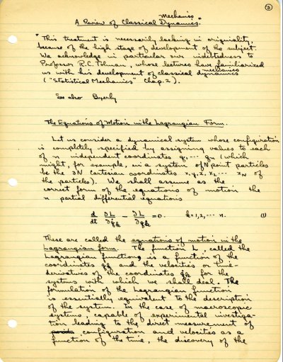 Examinations, Lecture Notes: Introduction to Quantum Mechanics with Chemical Applications, Ch 156a, Ch 156b, Ch156c Page 3. 1933 - 1934