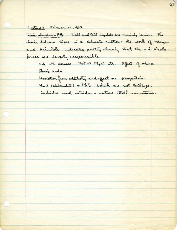 Examinations, Manuscript Lecture Notes: Crystal Structure, Ch 157a, Ch 157b, Fall 1934 - Winter 1935. 1935 Notes - Page 5. 1932 - 1935