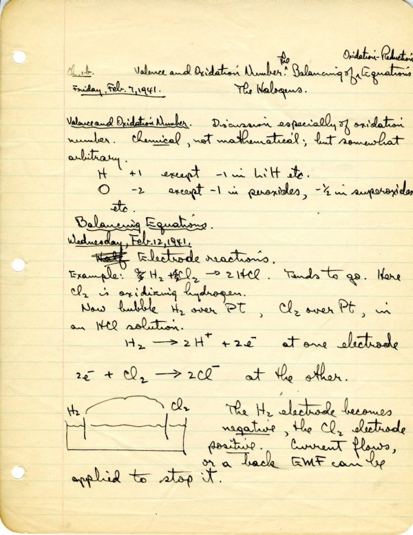 Lecture notes for the class "Freshman Chemistry," Ch 1a, Ch 1b, Ch 1c, California Institute of Technology. Part 1 - Page 5. December 8, 1940 - January 23, 1942