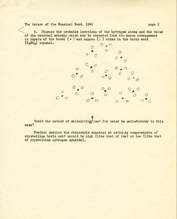 Final Examination: "The Nature of the Chemical Bond." Page 2. March 17, 1942