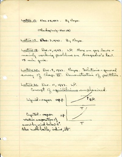 Lecture Notes: "More on Gas Laws." Page 1. December 4, 1942