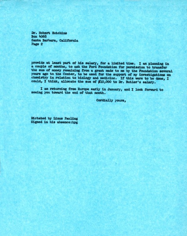 Letter from Linus Pauling to Robert M. Hutchins. Page 2. December 12, 1963