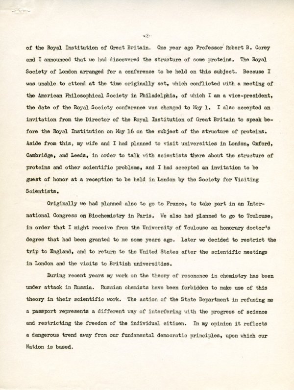 Statement by Linus Pauling. Page 2. April 29, 1952