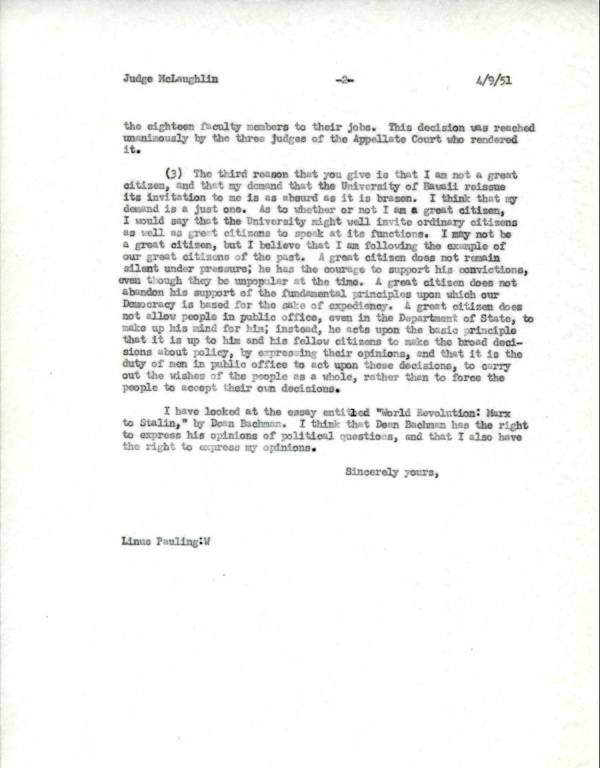 Letter from Linus Pauling to J. Frank McLaughlin. Page 2. April 9, 1951