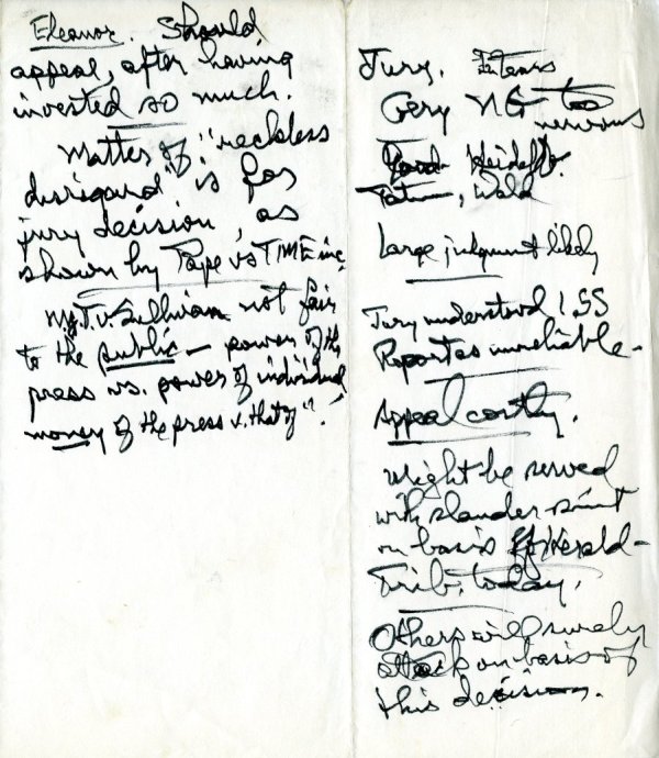 Notes re: Ongoing legal action. Page 1. April 19, 1966