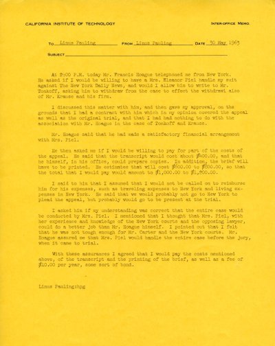 Notes re: Telephone conversation with Francis Hoague. Page 1. May 30, 1963