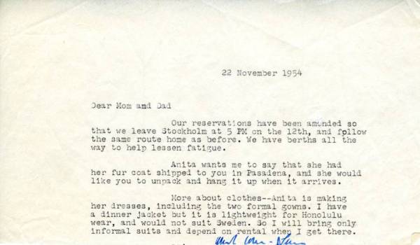 Letter from Linus Pauling, Jr. to Linus Pauling. Page 1. November 22, 1954