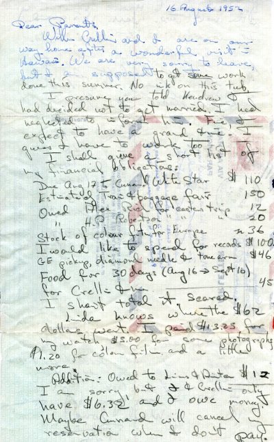 Letter from Peter Pauling to Linus Pauling. Page 1. August 16, 1952