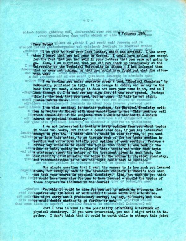 Letter from Linus Pauling to Peter Pauling. Page 1. February 9, 1954