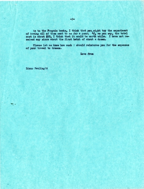Letter from Linus Pauling to Peter Pauling. Page 3. February 9, 1954