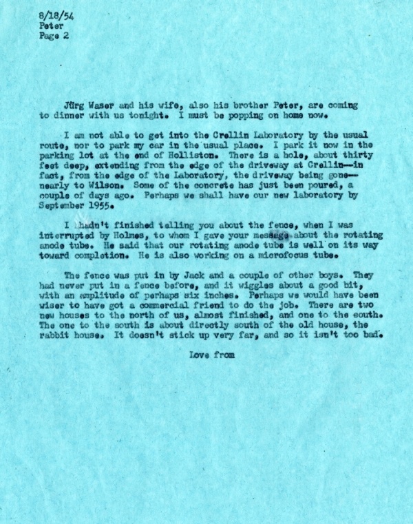 Letter from Linus Pauling to Peter Pauling. Page 3. August 18, 1954